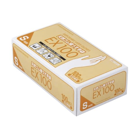 天然ゴム極うす手袋 EX100 23-3765-01 ダンロップホームプロダクツ 07619(S)100マイイリ