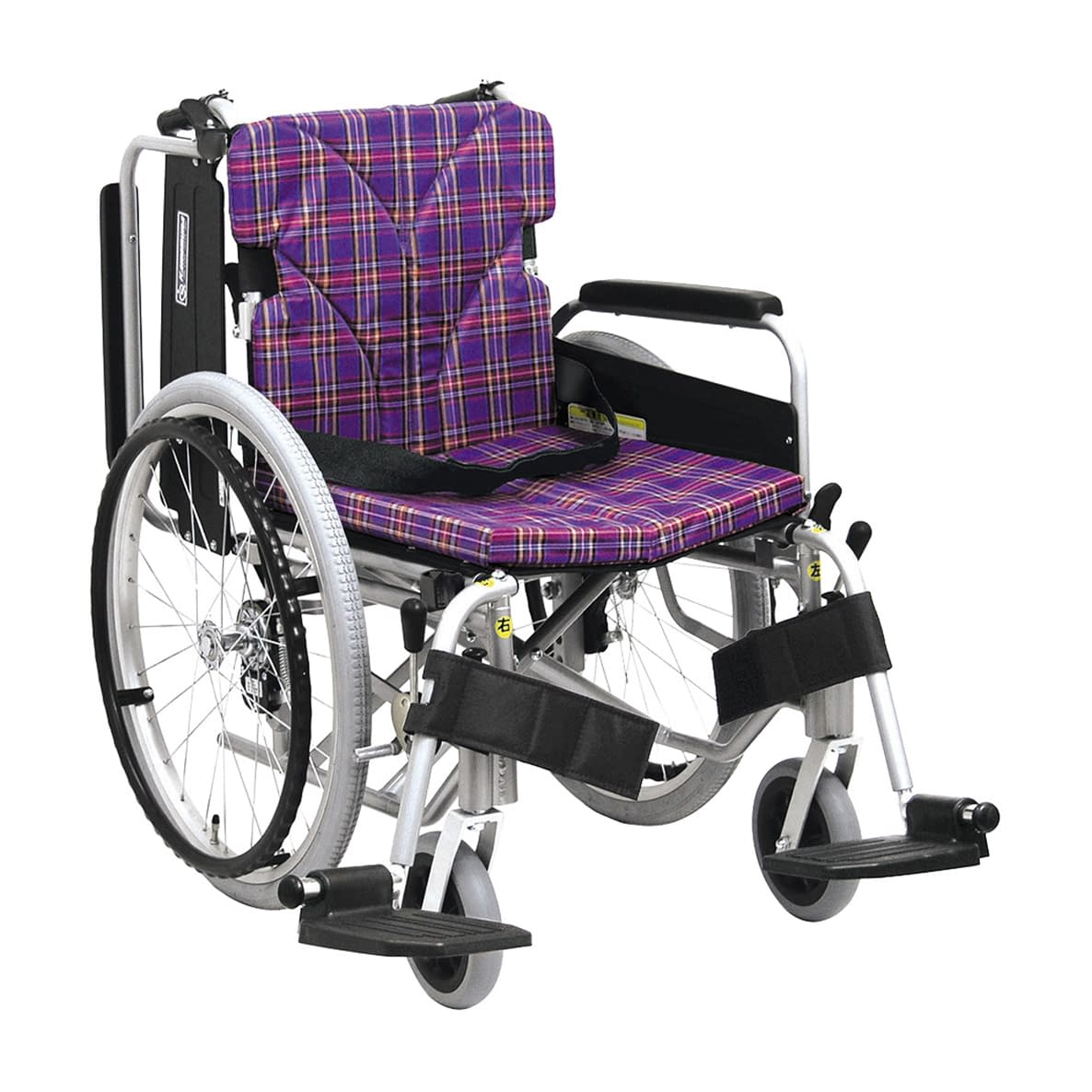 車いす(自走用・アルミ製)背折れ式 車椅子 23-7110-0102 紫チェックA11 カワムラサイクル KA822-40B-M
