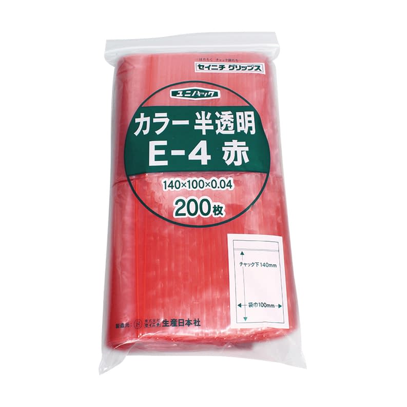 (19-7360-04)ユニパックカラー半透明 E-4(200ﾏｲｲﾘ) ﾕﾆﾊﾟｯｸｶﾗｰﾊﾝﾄｳﾒｲ 赤【1袋単位】【2019年カタログ商品】