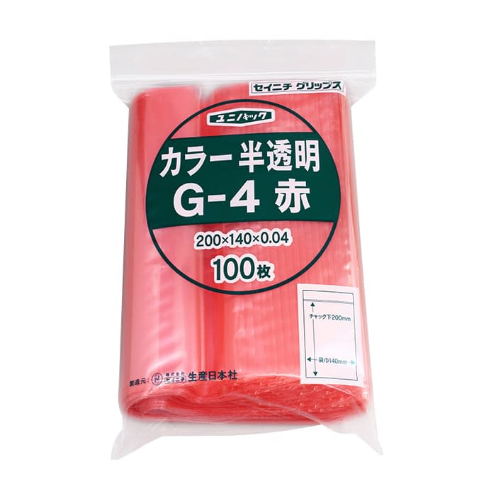 ユニパック カラー半透明 19-7360-0601 赤 セイニチ G-4(100マイイリ)