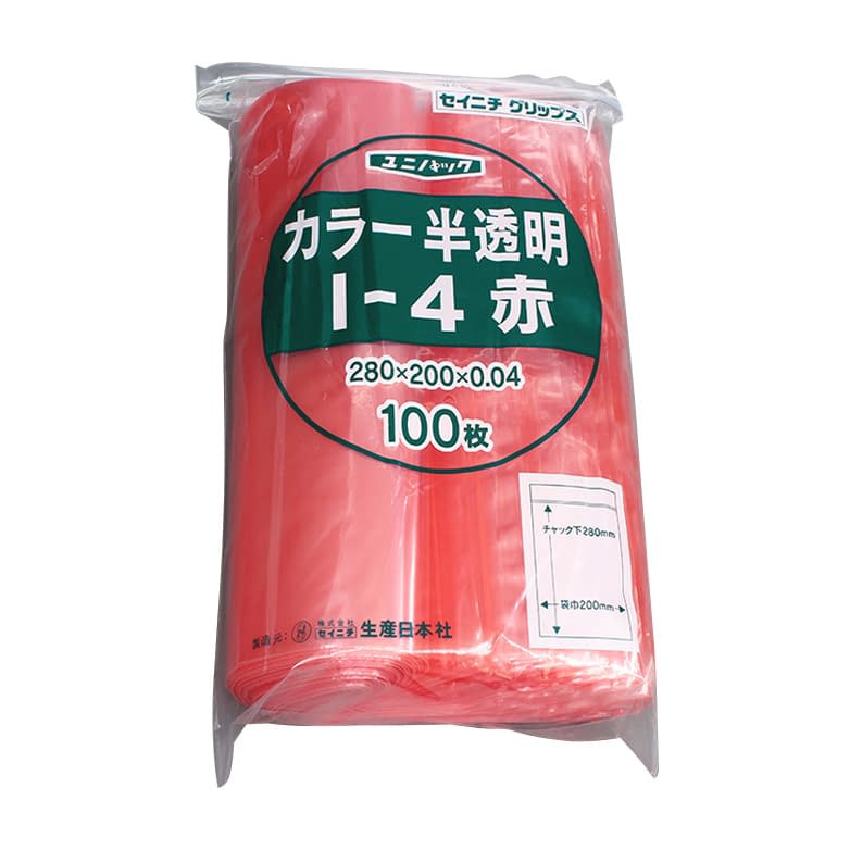 ユニパック カラー半透明 19-7360-0801 赤 セイニチ I-4(100マイイリ)