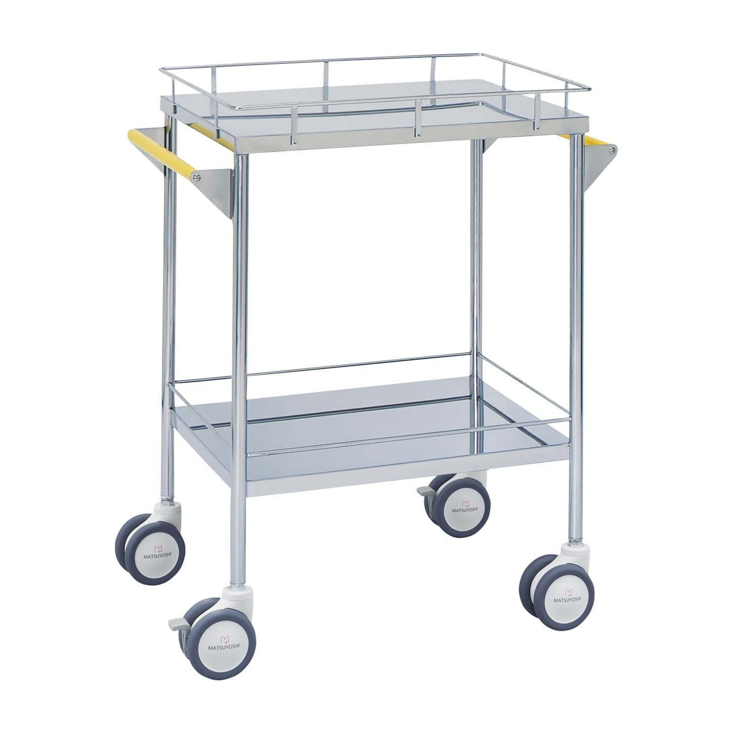 マツヨシ カラー回診車 二段 カート(回診車) 20-4001-02 MATSUYOSHI MY-1100Y(イエロー)W600MM