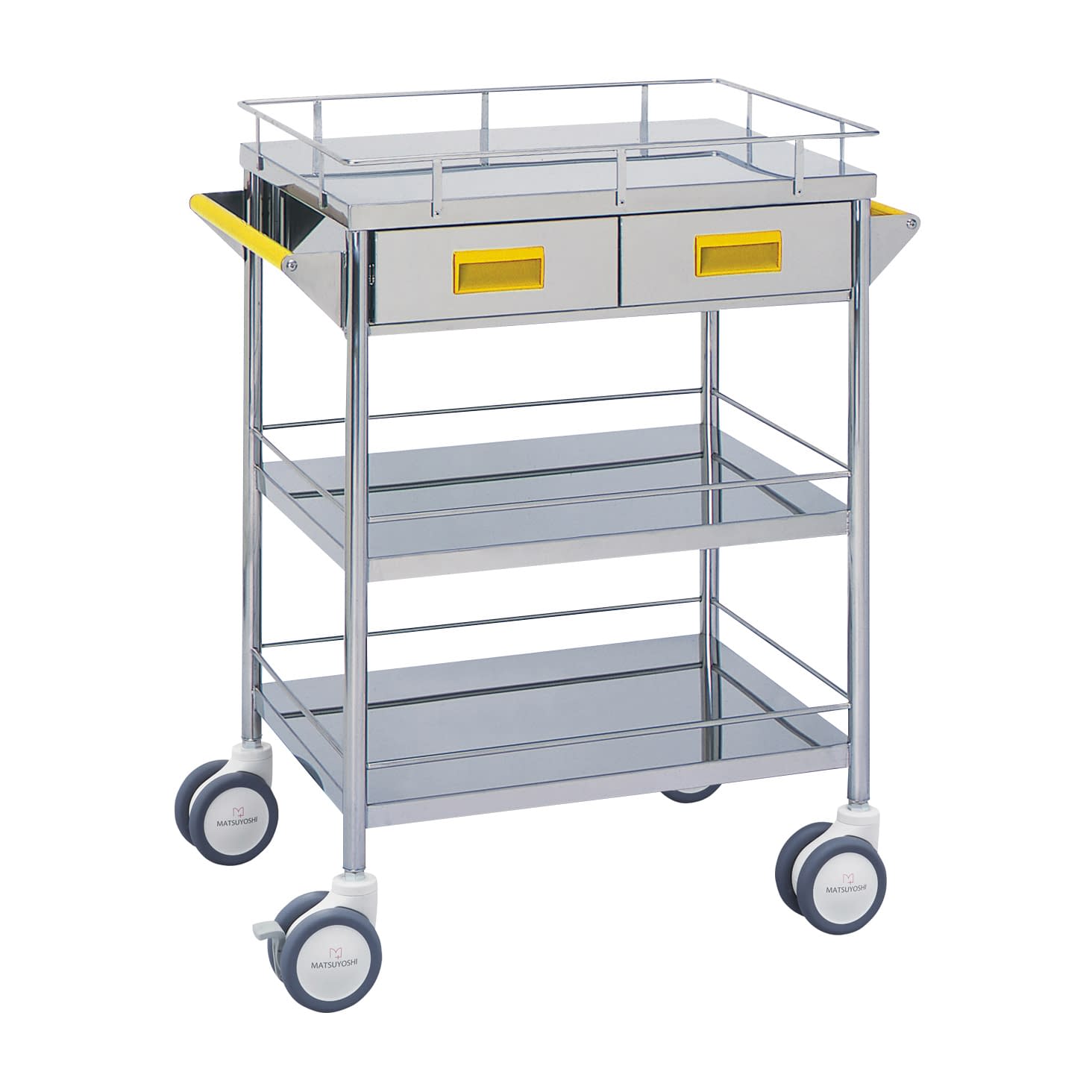 マツヨシ カラー回診車 引出付三段 カート(回診車) 20-4002-02 MATSUYOSHI MY-1106Y(イエロー)W600MM