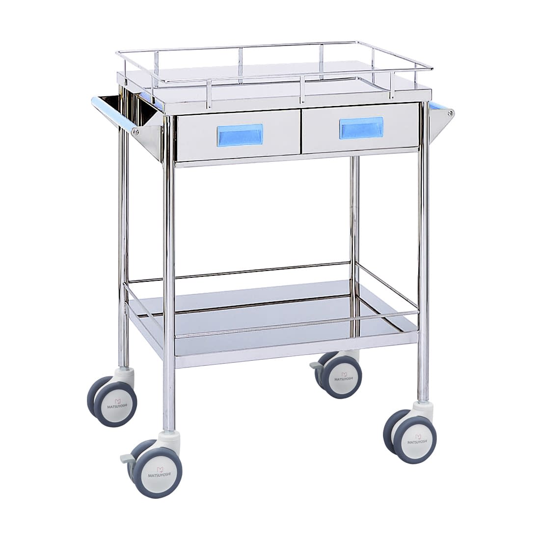 マツヨシ カラー回診車 引出付二段 カート(回診車) 20-4000-04 MATSUYOSHI MY-1105B(ブルー)W750MM