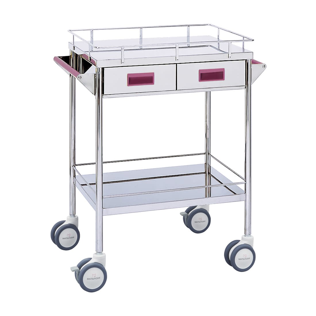 マツヨシ カラー回診車 引出付二段 カート(回診車) 20-4000-05 MATSUYOSHI MY-1105P(ピンク)W750MM