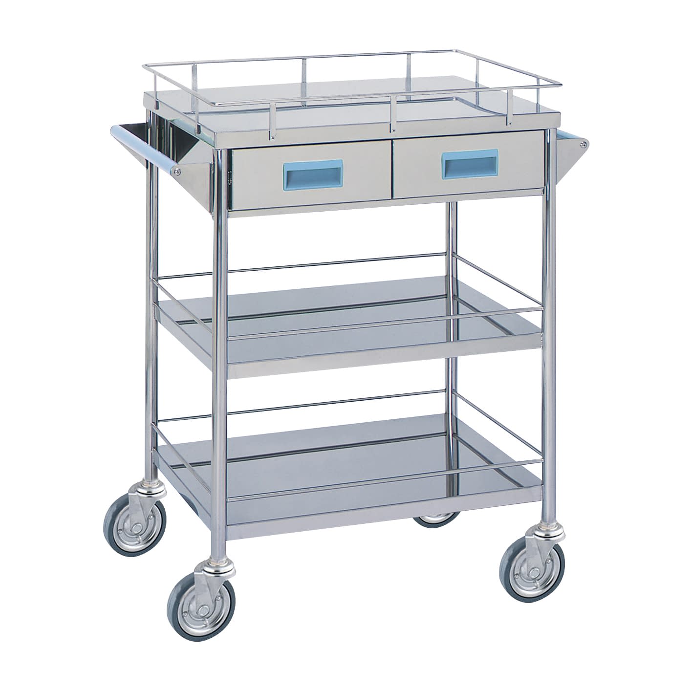 マツヨシ カラー回診車 引出付三段 カート(回診車) 20-4002-04 MATSUYOSHI MY-1107B(ブルー)W750MM