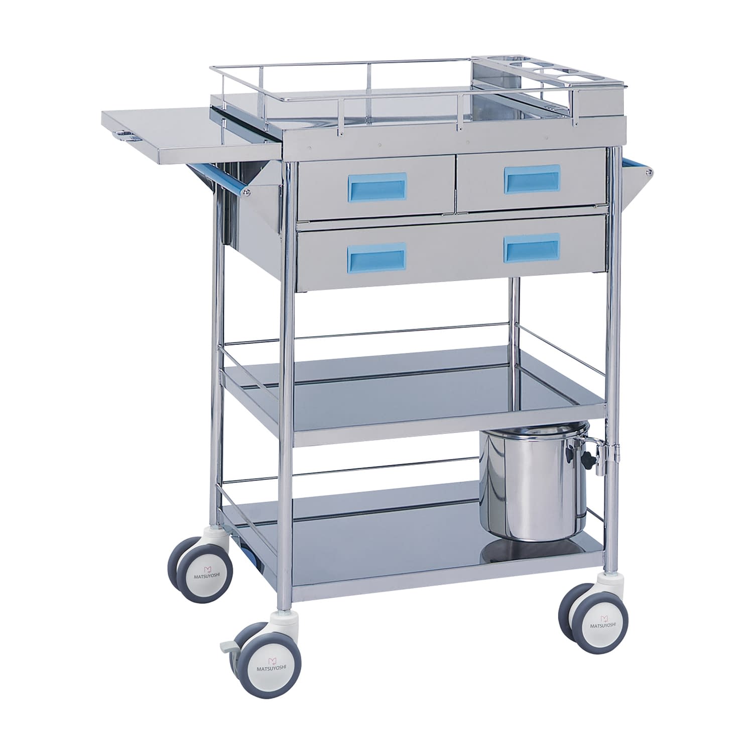 マツヨシカラー繃帯交換車 引出3コ付 包交車 20-4071-00 MATSUYOSHI MY-1122B(ブルー)W600MM