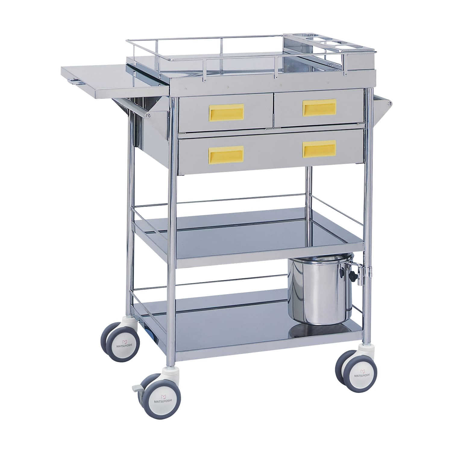 マツヨシカラー繃帯交換車 引出3コ付 包交車 20-4071-06 MATSUYOSHI MY-1123Y(イエロー)W750MM