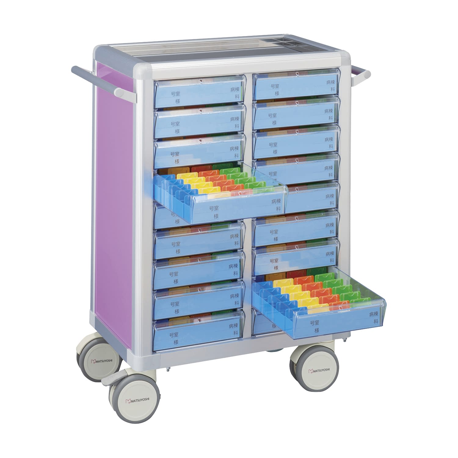マツヨシ与薬カート(鍵なし)18床用 18床用(2列×9段) 投薬カート 19-7105-0002 ライラック MATSUYOSHI MY-NIK18(コマタイプ)