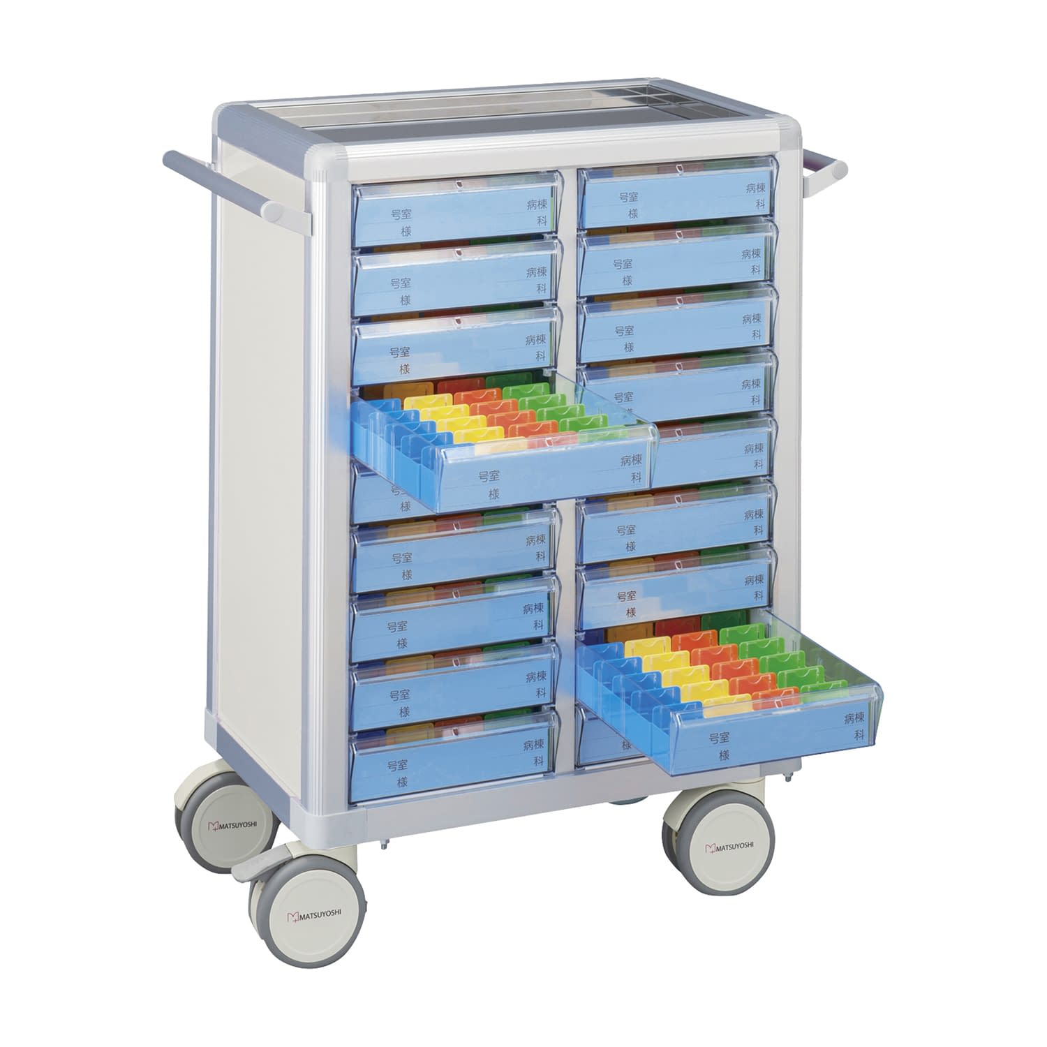 マツヨシ与薬カート(鍵なし)18床用 18床用(2列×9段) 投薬カート 19-7105-0003 ホワイト MATSUYOSHI MY-NIK18(コマタイプ)