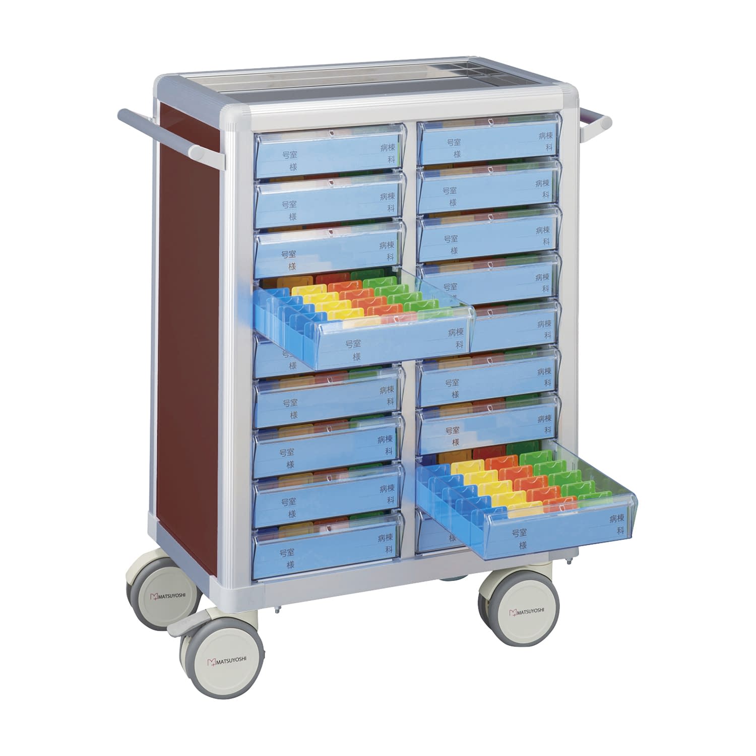 マツヨシ与薬カート(鍵なし)18床用 18床用(2列×9段) 投薬カート 19-7105-0004 ブラウン MATSUYOSHI MY-NIK18(コマタイプ)