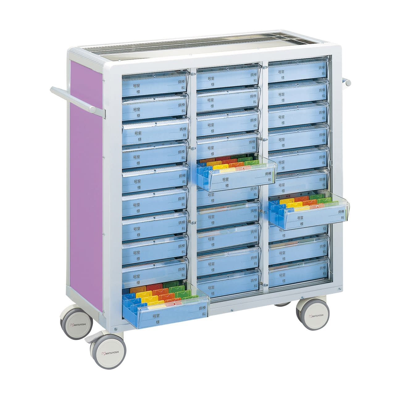 マツヨシ与薬カート(鍵なし)30床用 30床用(3列×10段) 投薬カート 19-7105-0302 ライラック MATSUYOSHI MY-NIK30(コマタイプ)