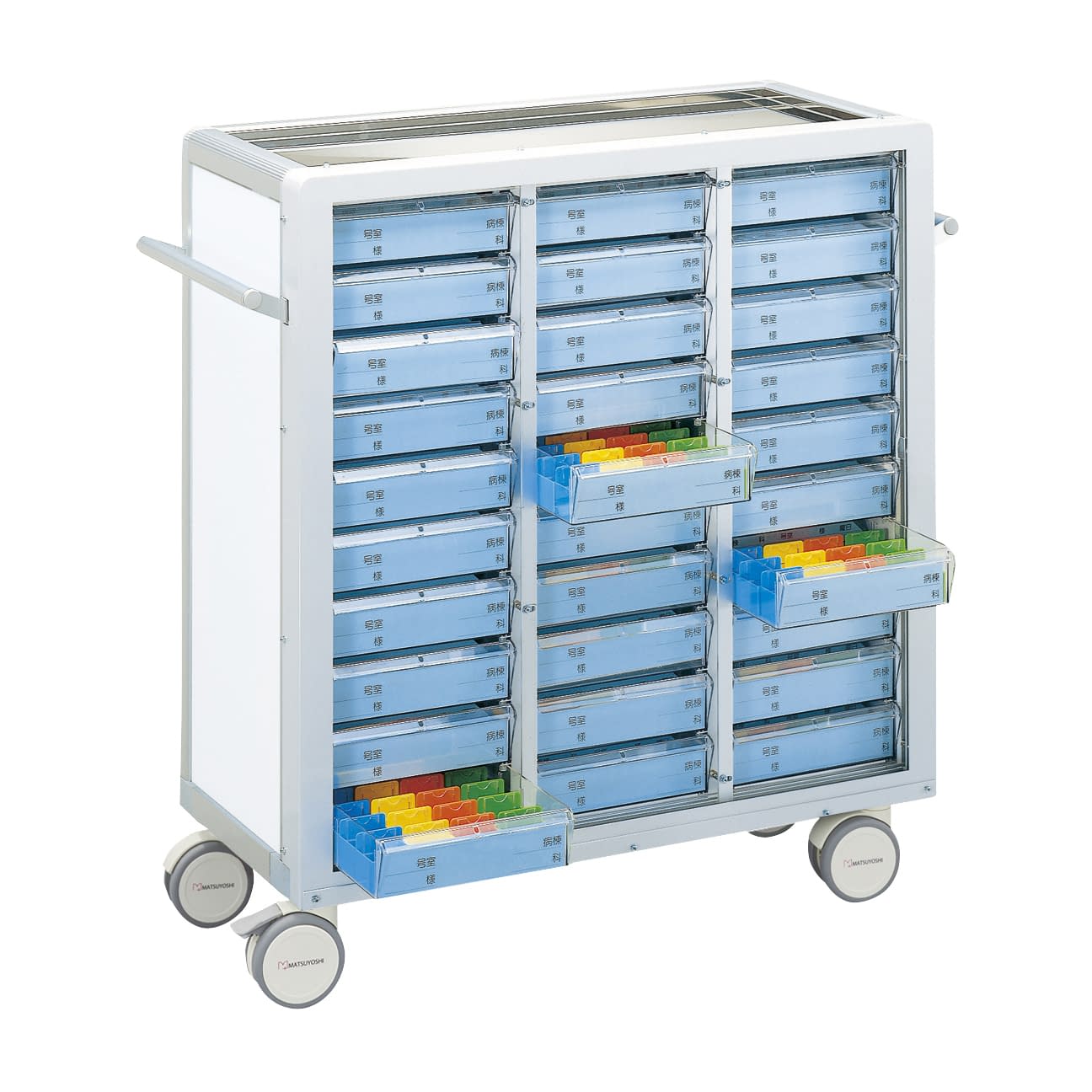 マツヨシ与薬カート(鍵なし)30床用 30床用(3列×10段) 投薬カート 19-7105-0303 ホワイト MATSUYOSHI MY-NIK30(コマタイプ)