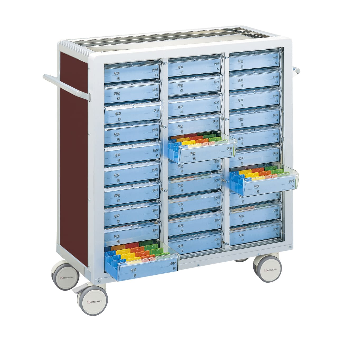 マツヨシ与薬カート(鍵なし)30床用 30床用(3列×10段) 投薬カート 19-7105-0304 ブラウン MATSUYOSHI MY-NIK30(コマタイプ)
