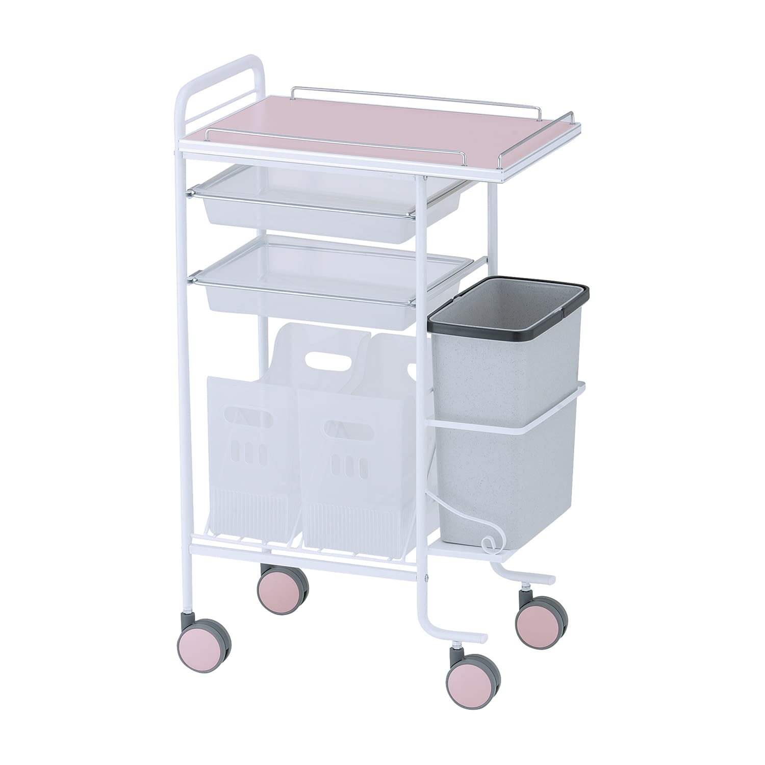 アプリワゴン(ダストボックス付) カート(回診車) 23-3404-01 MATSUYOSHI SN-AP005P(ピンク)