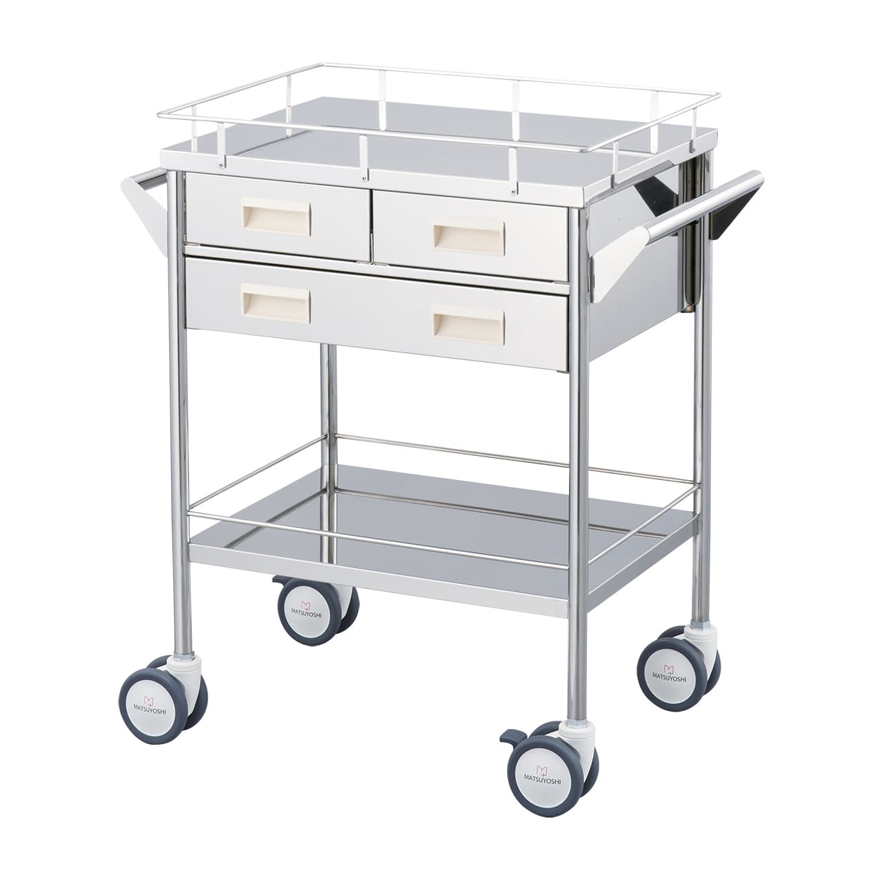 マツヨシ回診車 引出3コ付(二段) カート(回診車) 23-6006-00 MATSUYOSHI MY-1535(600X450X800)