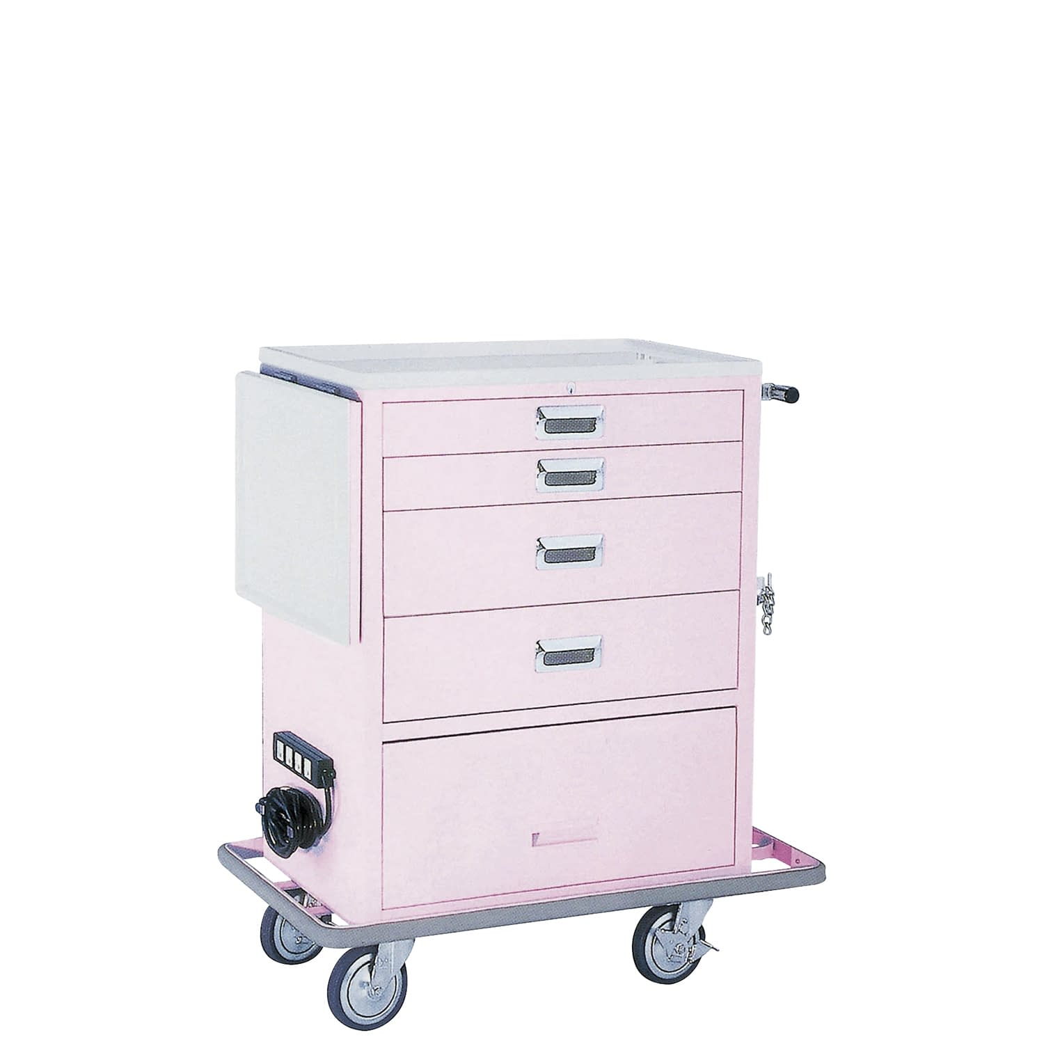 ワイド救急カート(4段) エマージェンシーカート 23-5234-01 MATSUYOSHI YL-EC03P(ピンク)