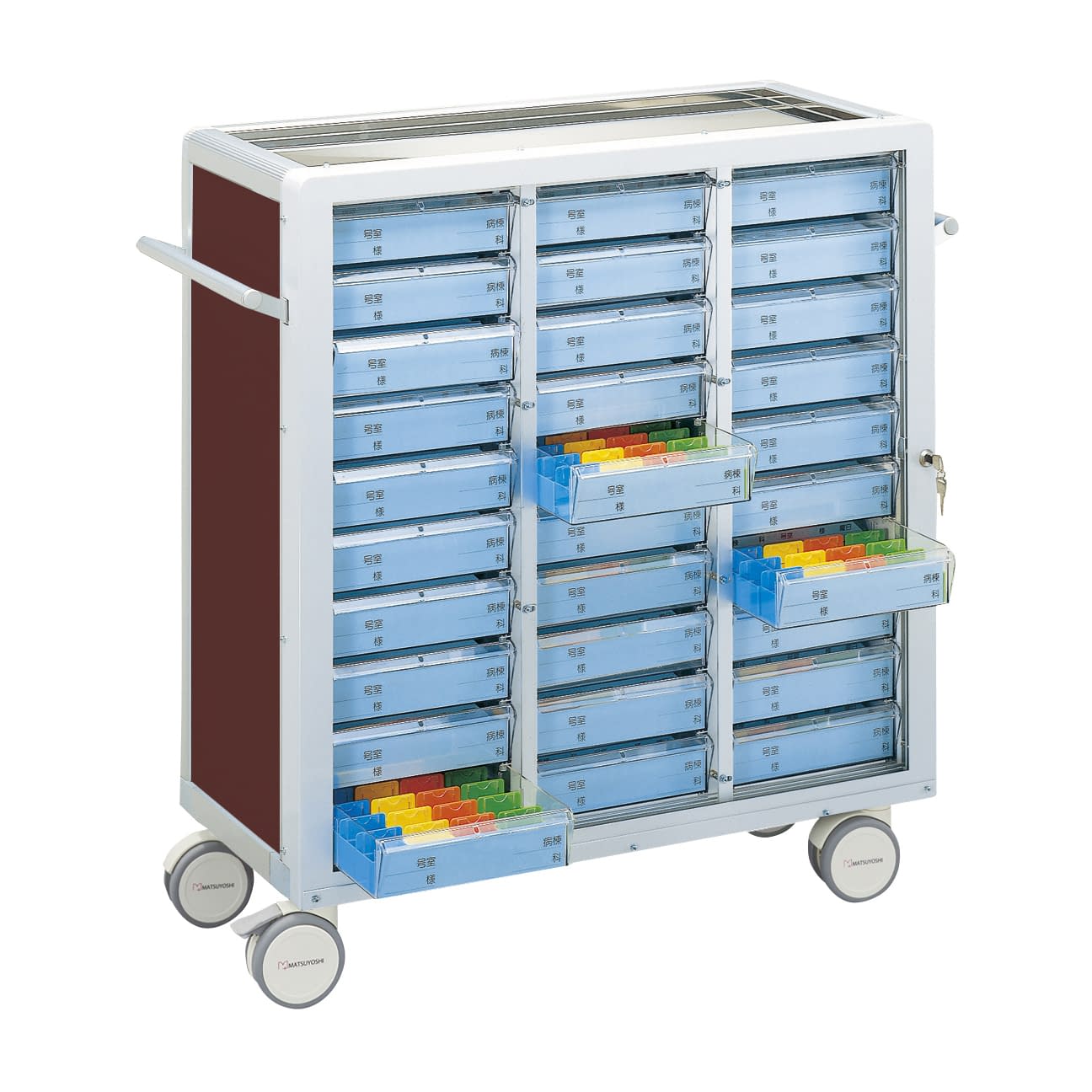 マツヨシ与薬カート(鍵付)30床用 30床用(3列×10段) 投薬カート 23-7001-0304 ブラウン MATSUYOSHI MY-NIKS30(コマタイプ)