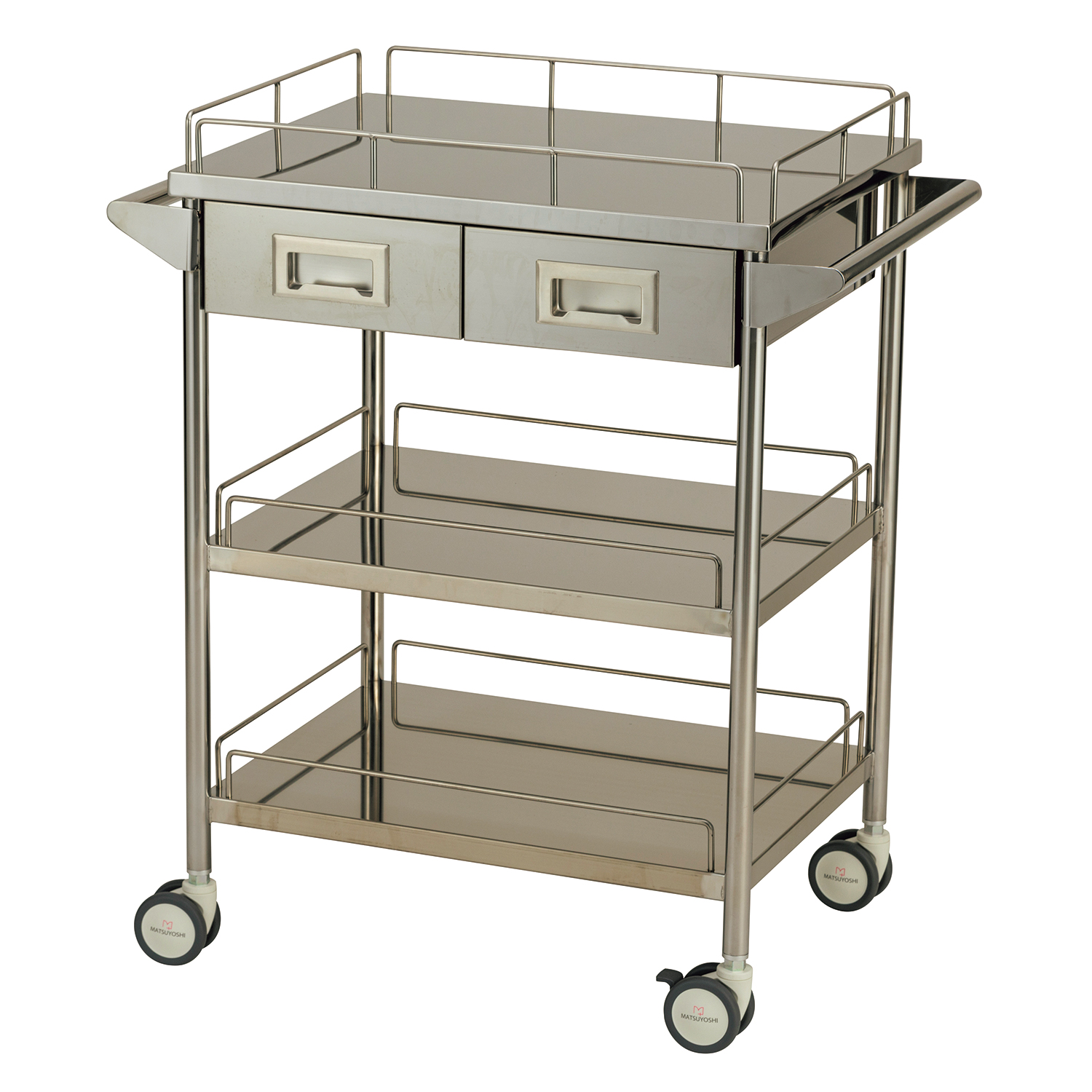 マツヨシサイレントワゴン引出付・三段 カート(回診車) 23-7312-00 MATSUYOSHI SWG-B006(600X450X800