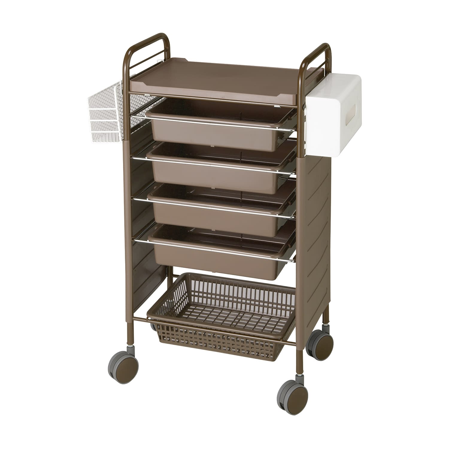 カラーアプリワゴン(サイドカバー収納 サイドカバー付・収納タイプ カート(回診車) 24-2440-0102 ブラウン MATSUYOSHI SN-AP008(シュウノウタイプ)