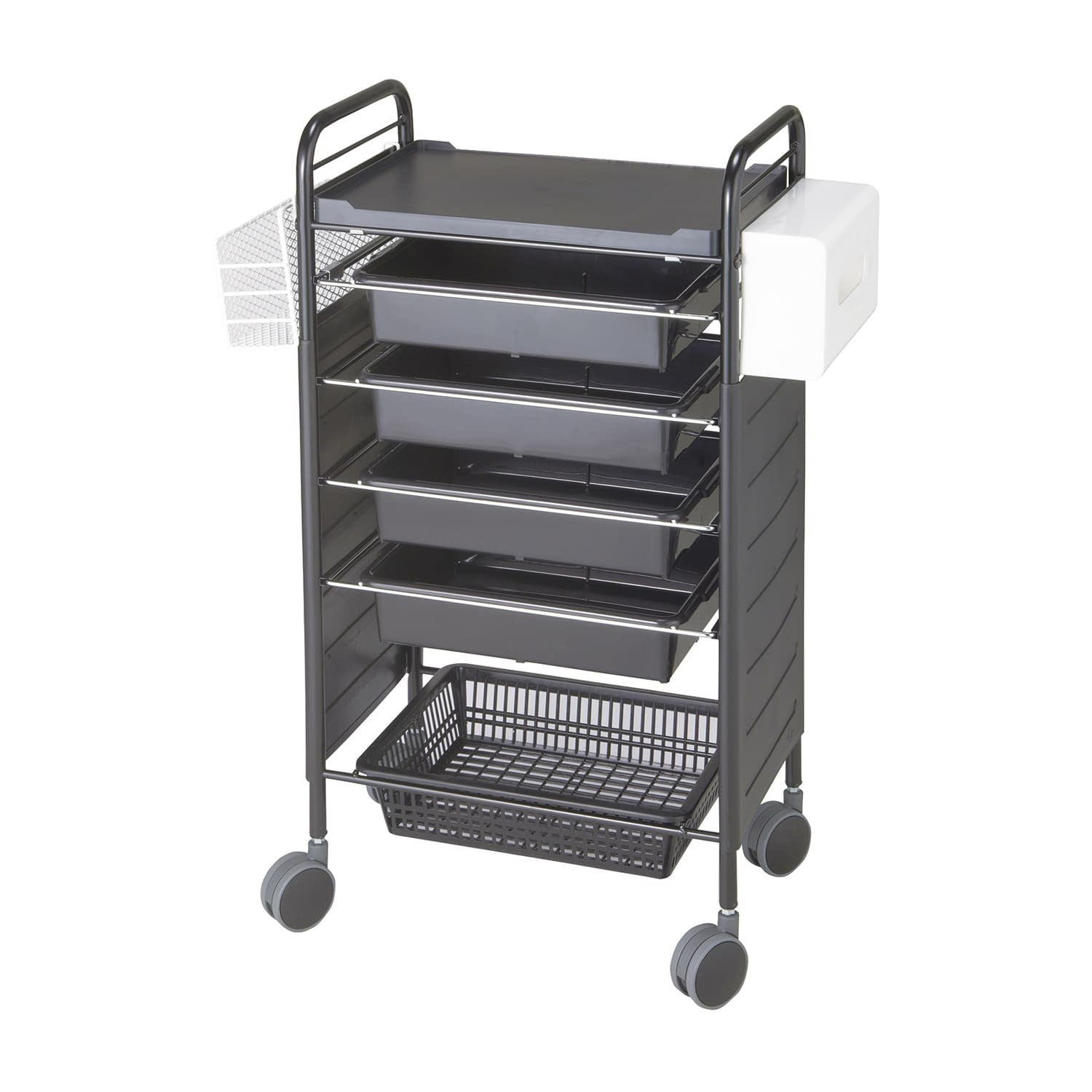 カラーアプリワゴン(サイドカバー収納 サイドカバー付・収納タイプ カート(回診車) 24-2440-0103 ブラック MATSUYOSHI SN-AP008(シュウノウタイプ)