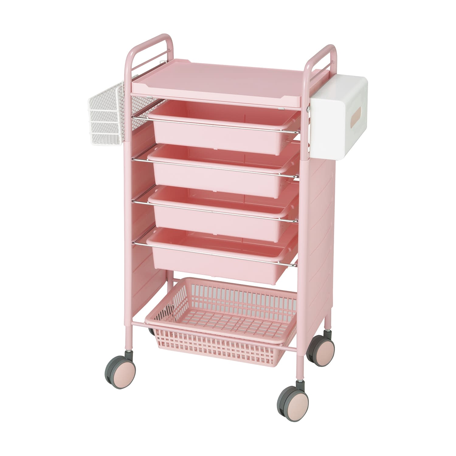 カラーアプリワゴン(サイドカバー収納 サイドカバー付・収納タイプ カート(回診車) 24-2440-0104 ピンク MATSUYOSHI SN-AP008(シュウノウタイプ)