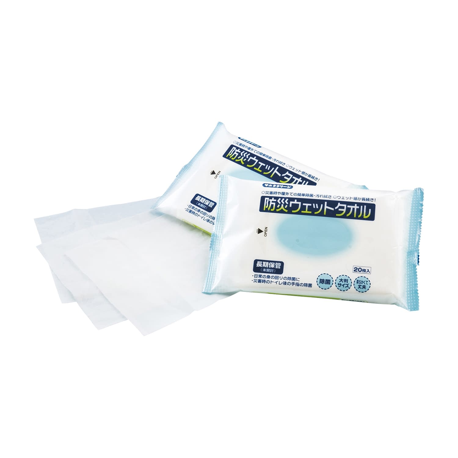 防災ウエットタオル 23-7772-00 総合サービス 20X30CM(20マイイリ)