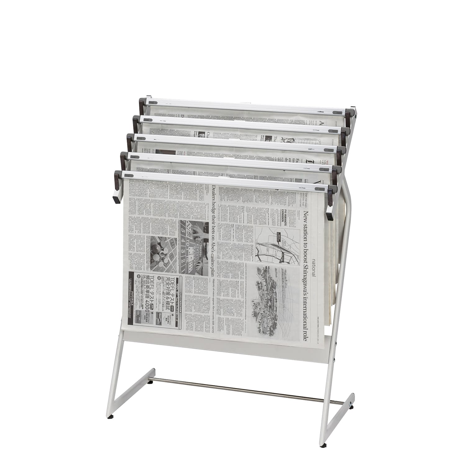 新聞架(5本タイプ) 5本タイプ 24-3020-01 クラウン CR-SN551-W(スチールセイ)