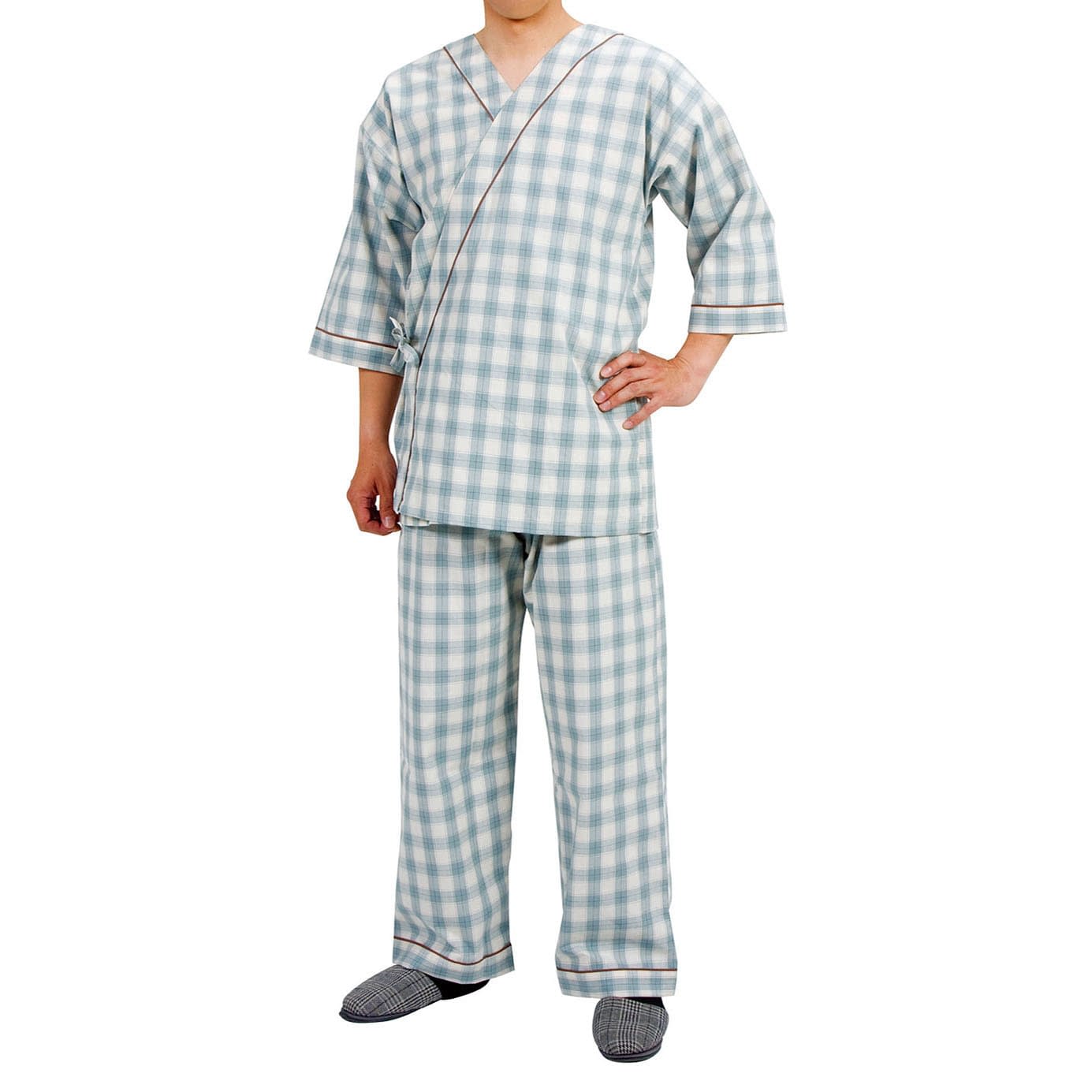 寝巻き(セパレートタイプ)紳士用 紳士用 24-3154-02 特殊衣料 NO.0730(LL)タータングリーン