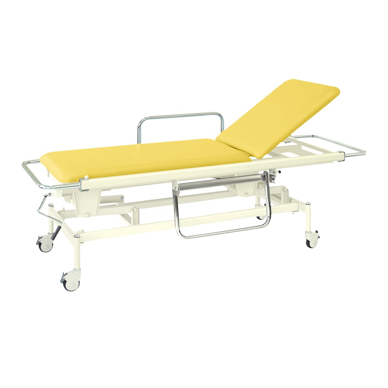 手動昇降式GSストレッチャー100 背上げ機構付 24-3194-0108 ビニルレザーイエロー 高田ベッド製作所 TB-626(60X200X48-86)