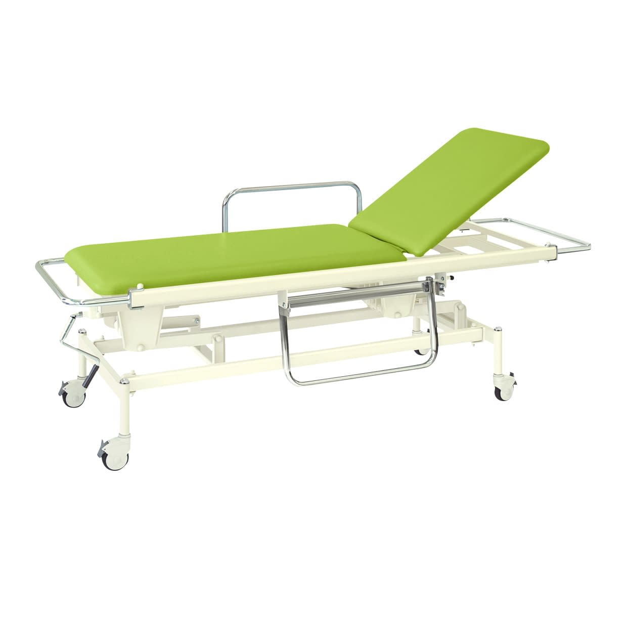 手動昇降式GSストレッチャー100 背上げ機構付 24-3194-0111 ビニルレザー抹茶 高田ベッド製作所 TB-626(60X200X48-86)