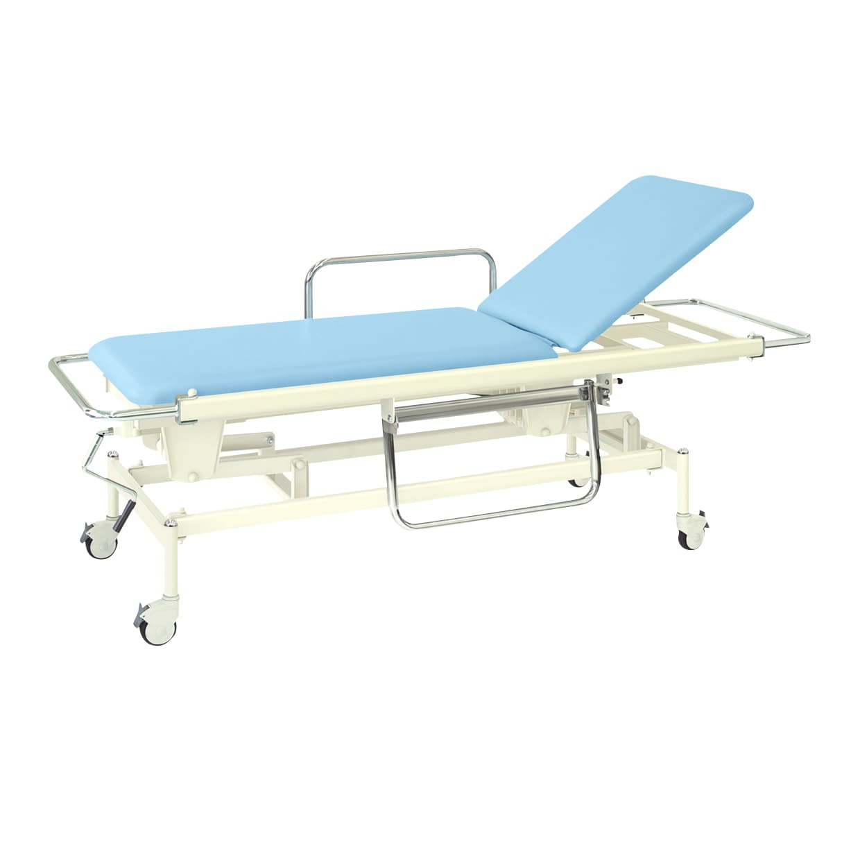 手動昇降式GSストレッチャー100 背上げ機構付 24-3194-0112 ビニルレザースカイブルー 高田ベッド製作所 TB-626(60X200X48-86)