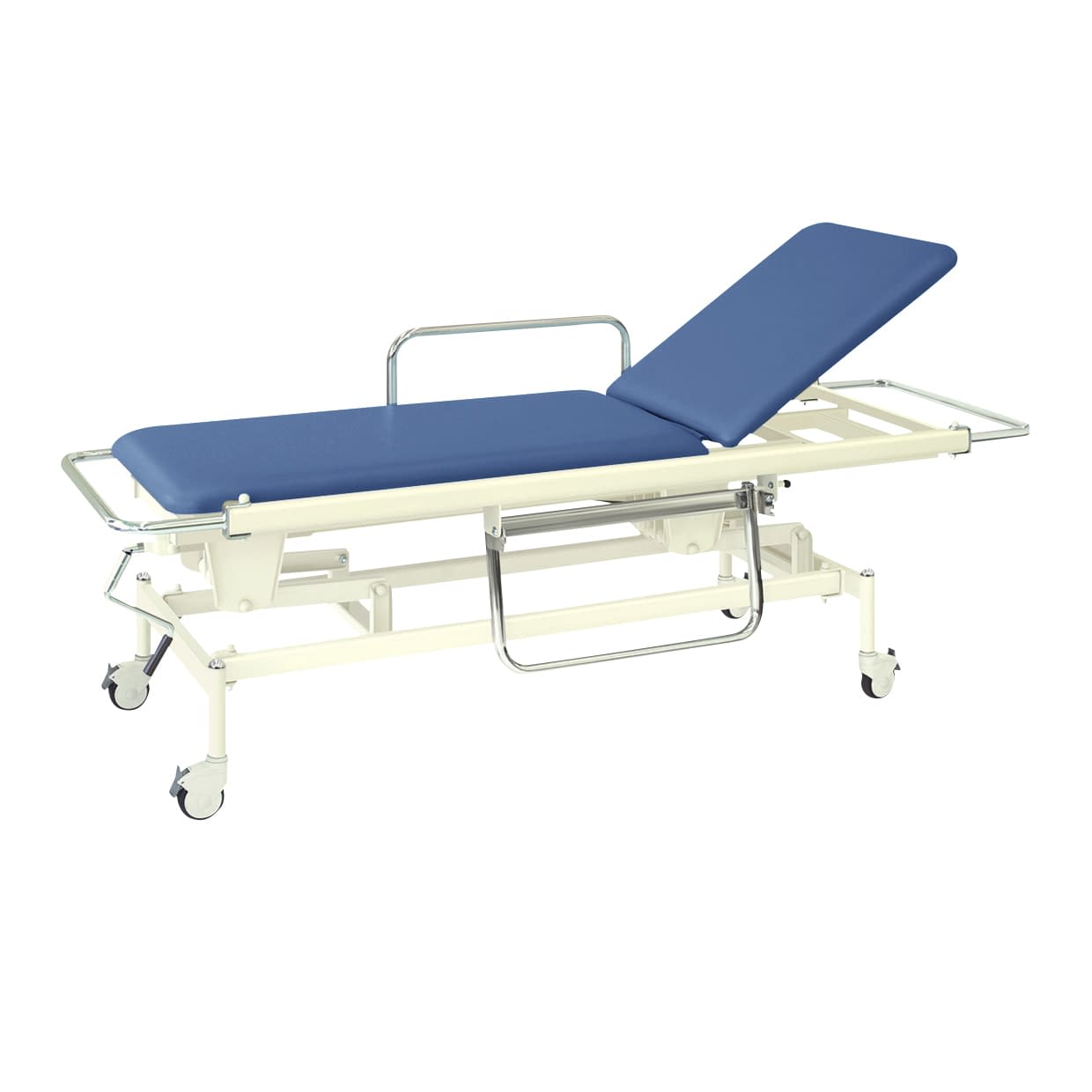 手動昇降式GSストレッチャー100 背上げ機構付 24-3194-0116 ビニルレザーメディブルー 高田ベッド製作所 TB-626(60X200X48-86)