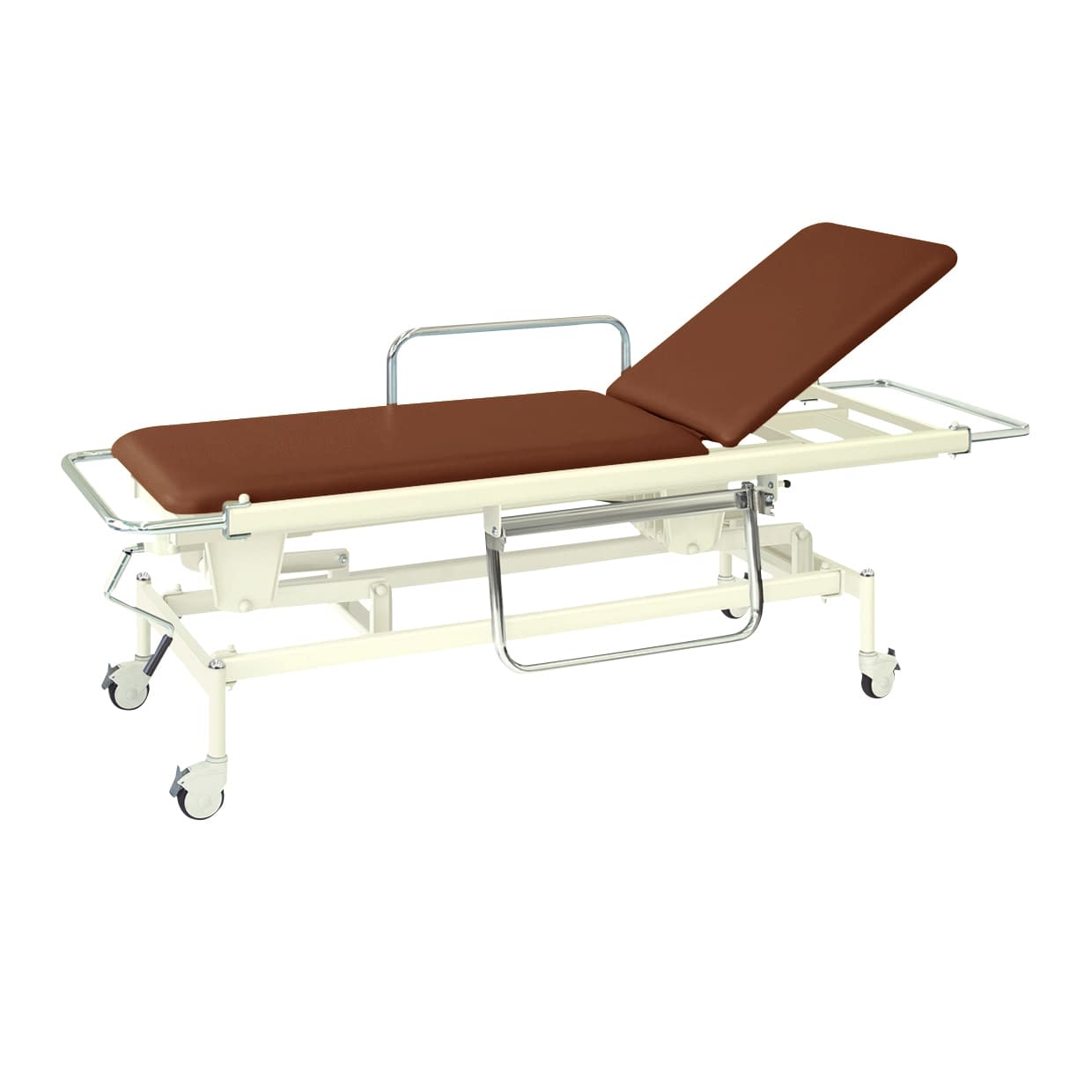 手動昇降式GSストレッチャー100 背上げ機構付 24-3194-0117 ビニルレザーライトブラウン 高田ベッド製作所 TB-626(60X200X48-86)