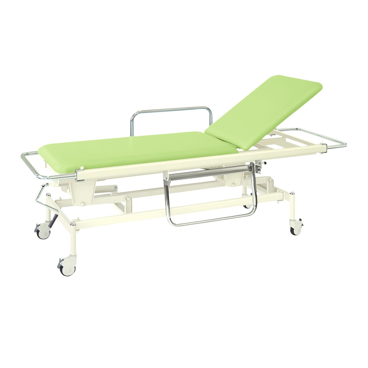 手動昇降式GSストレッチャー100 背上げ機構付 24-3194-0118 ビニルレザーライムグリーン 高田ベッド製作所 TB-626(60X200X48-86)