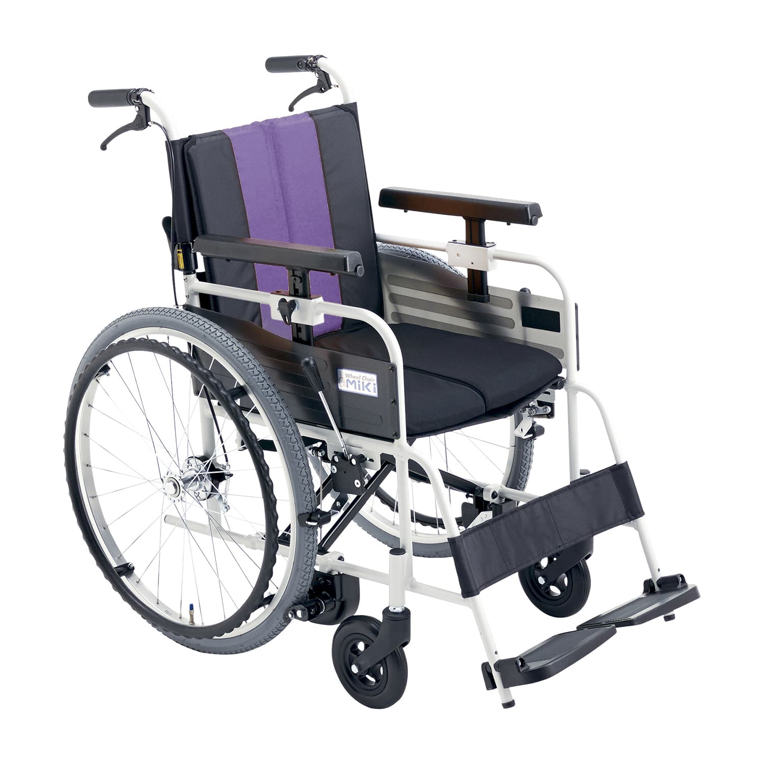 自動ブレーキ付車いす とまっティー 背折れ 車椅子 24-3999-0001 パープル(S4＃72) とまっティ MBY-47B