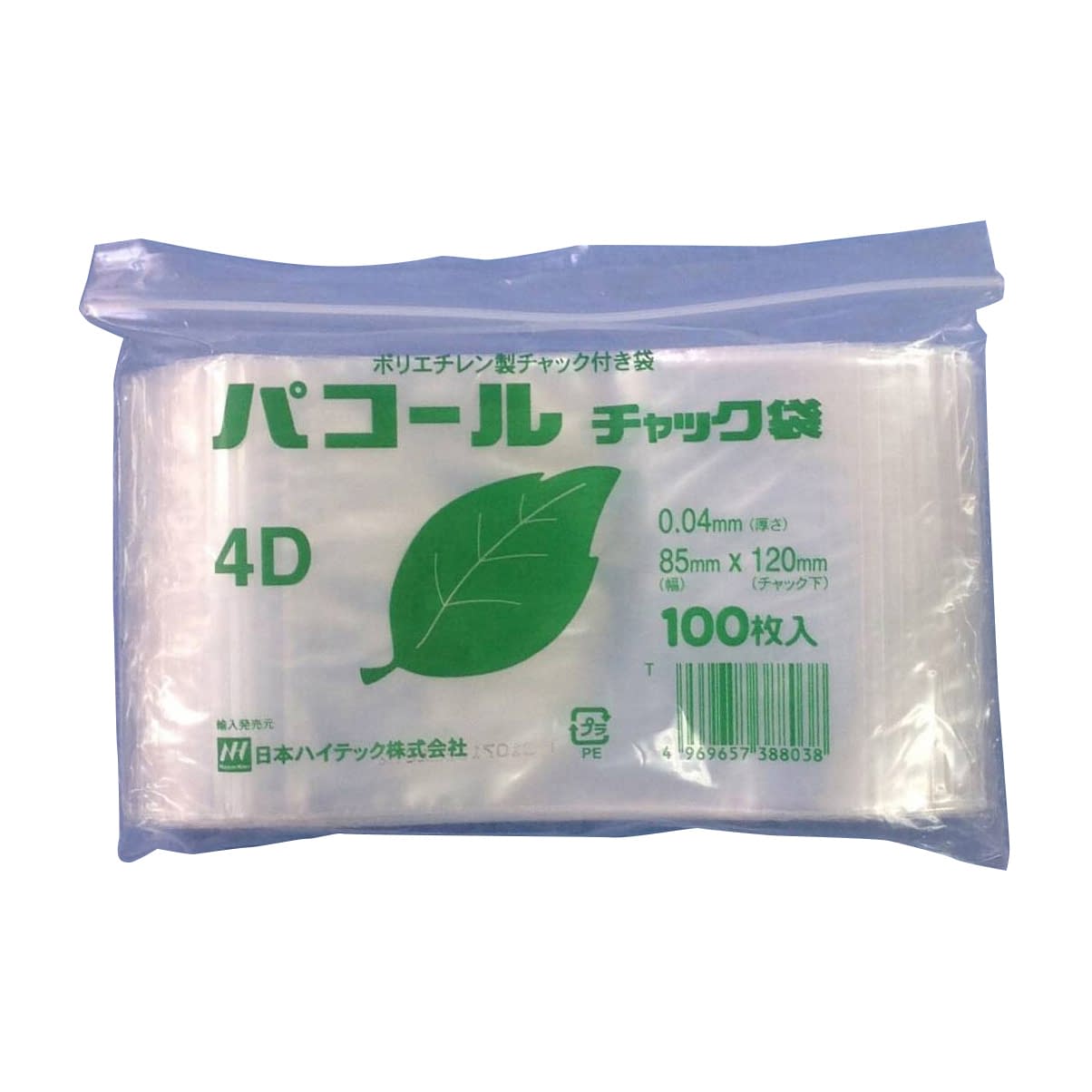 (24-3926-03)パコールチャック袋 4D(100ﾏｲX100ﾌｸﾛ) ﾊﾟｺｰﾙﾁｬｯｸﾌﾞｸﾛ【1箱単位】【2019年カタログ商品】