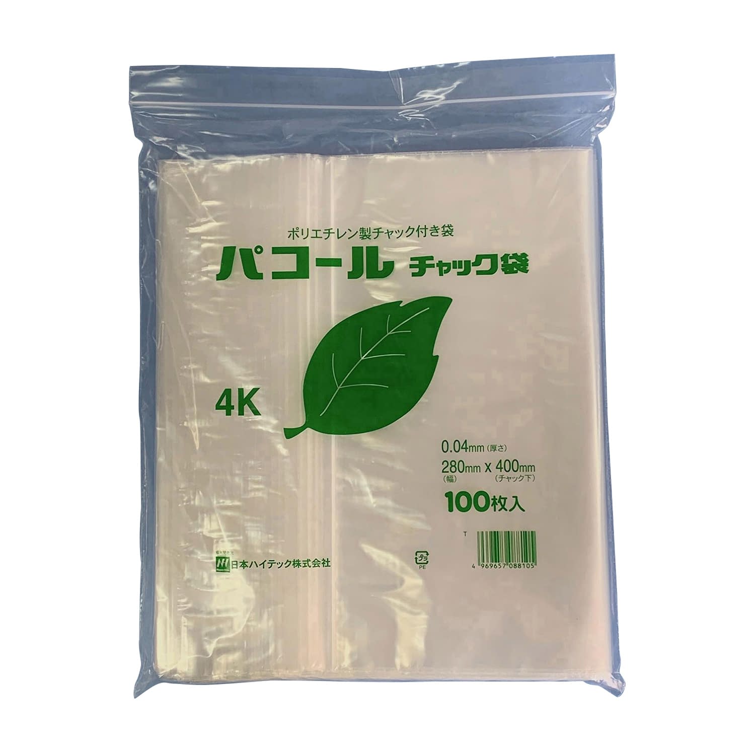 (24-3926-10)パコールチャック袋 4K(100ﾏｲX15ﾌｸﾛ) ﾊﾟｺｰﾙﾁｬｯｸﾌﾞｸﾛ【1箱単位】【2019年カタログ商品】