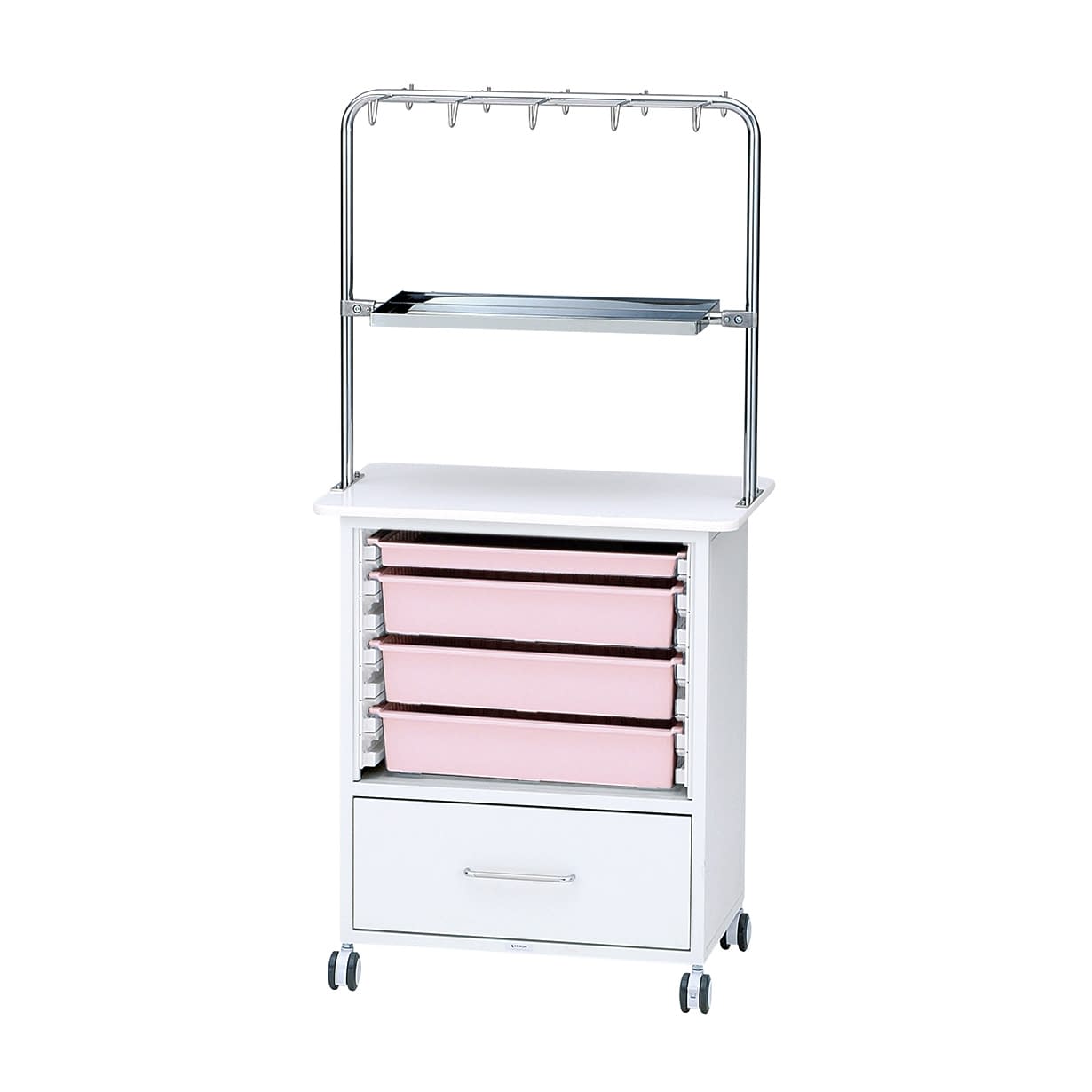 ワーキングテーブル両面タイプ(架台付 引出付タイプ 24-5101-0002 ピンク ケルン KC-710-01S(ヒキダシツキ)