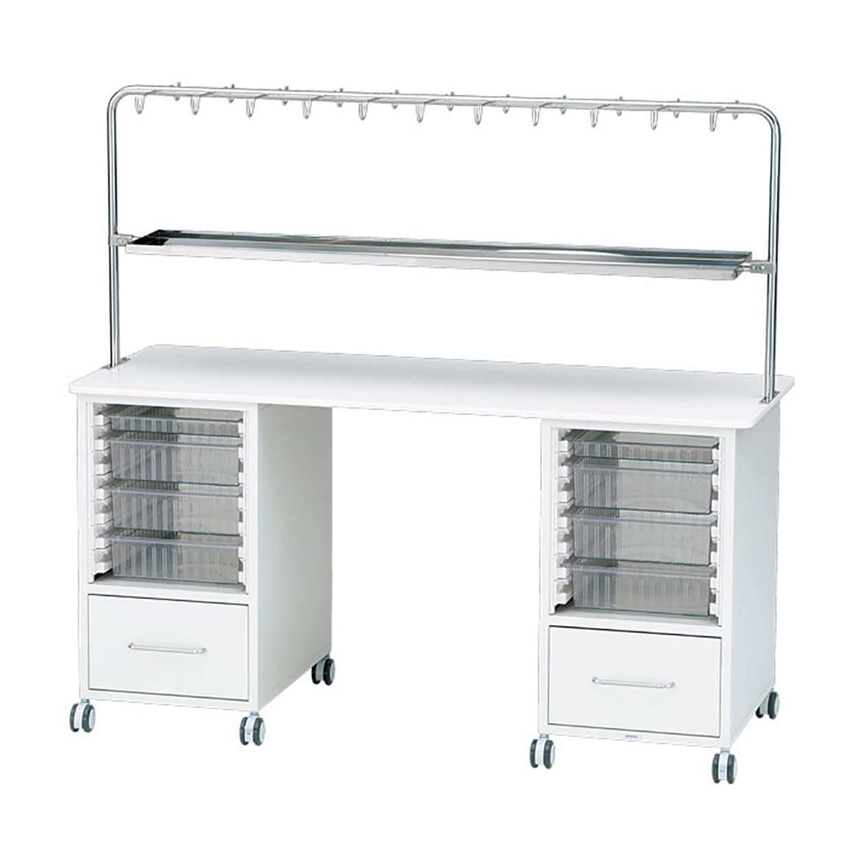 ワーキングテーブル両面タイプ(架台付 点滴処置台 24-5107-0001 透明 ケルン KC-790-01S(ヒキダシツキ)