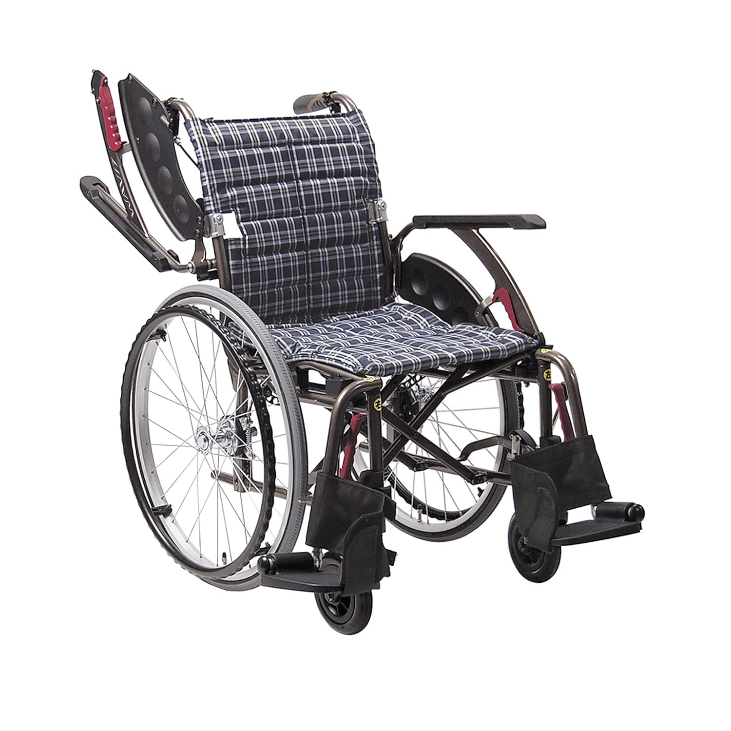 車いす(自走用)ウェイビットプラス 自走用 24-4858-1001 濃紺チェックA13 カワムラサイクル WAP22-40A(エアータイヤ)