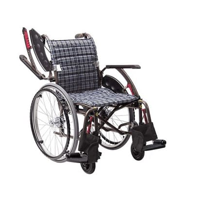 車いす(自走用)ウェイビットプラス 自走用 24-4858-0001 濃紺チェックA13 カワムラサイクル WAP22-40S(ソフトタイヤ)