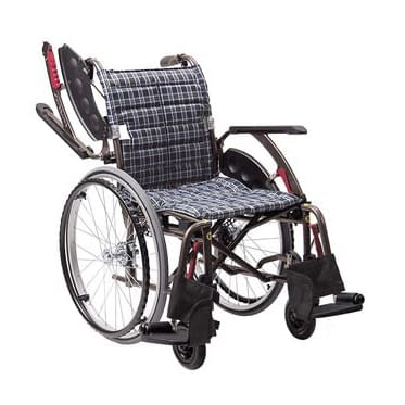車いす(自走用)ウェイビットプラス 自走用 24-4858-0101 濃紺チェックA13 カワムラサイクル WAP22-42S(ソフトタイヤ)