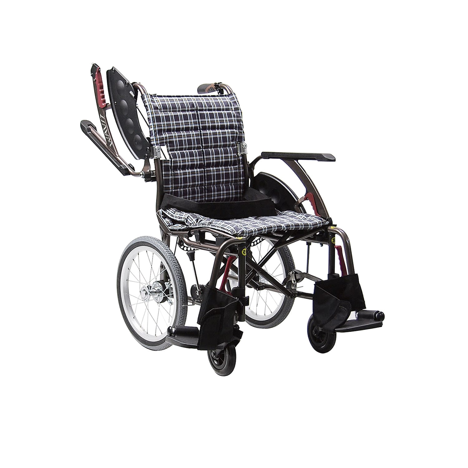 車いす(介助用)ウェイビットプラス 介助用 24-4858-0201 濃紺チェックA13 カワムラサイクル WAP16-40S(ソフトタイヤ)