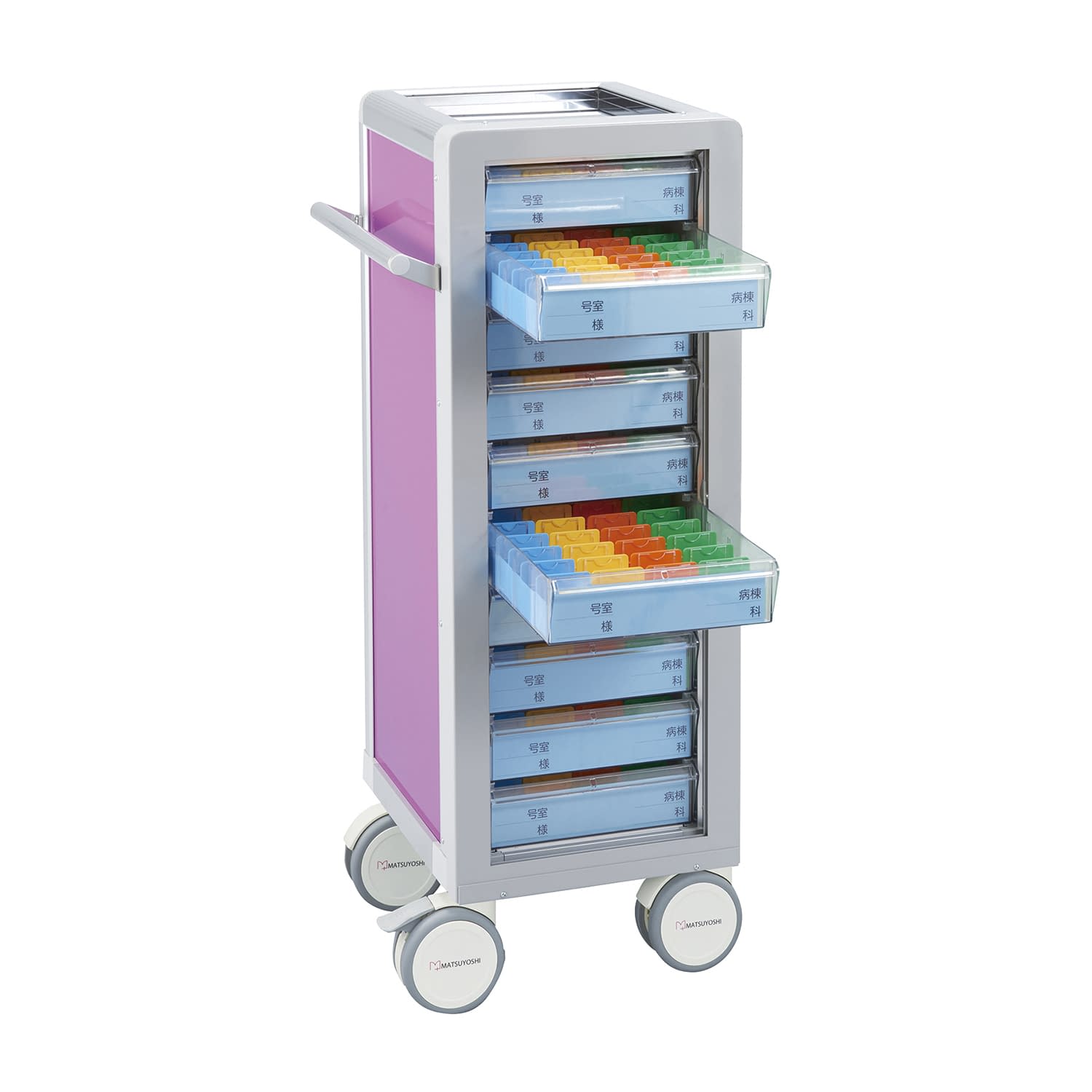 マツヨシ与薬カート(鍵なし)10床用 10床用(1列×10段) 投薬カート 19-7105-1202 ライラック MATSUYOSHI MY-NIK10(コマタイプ)