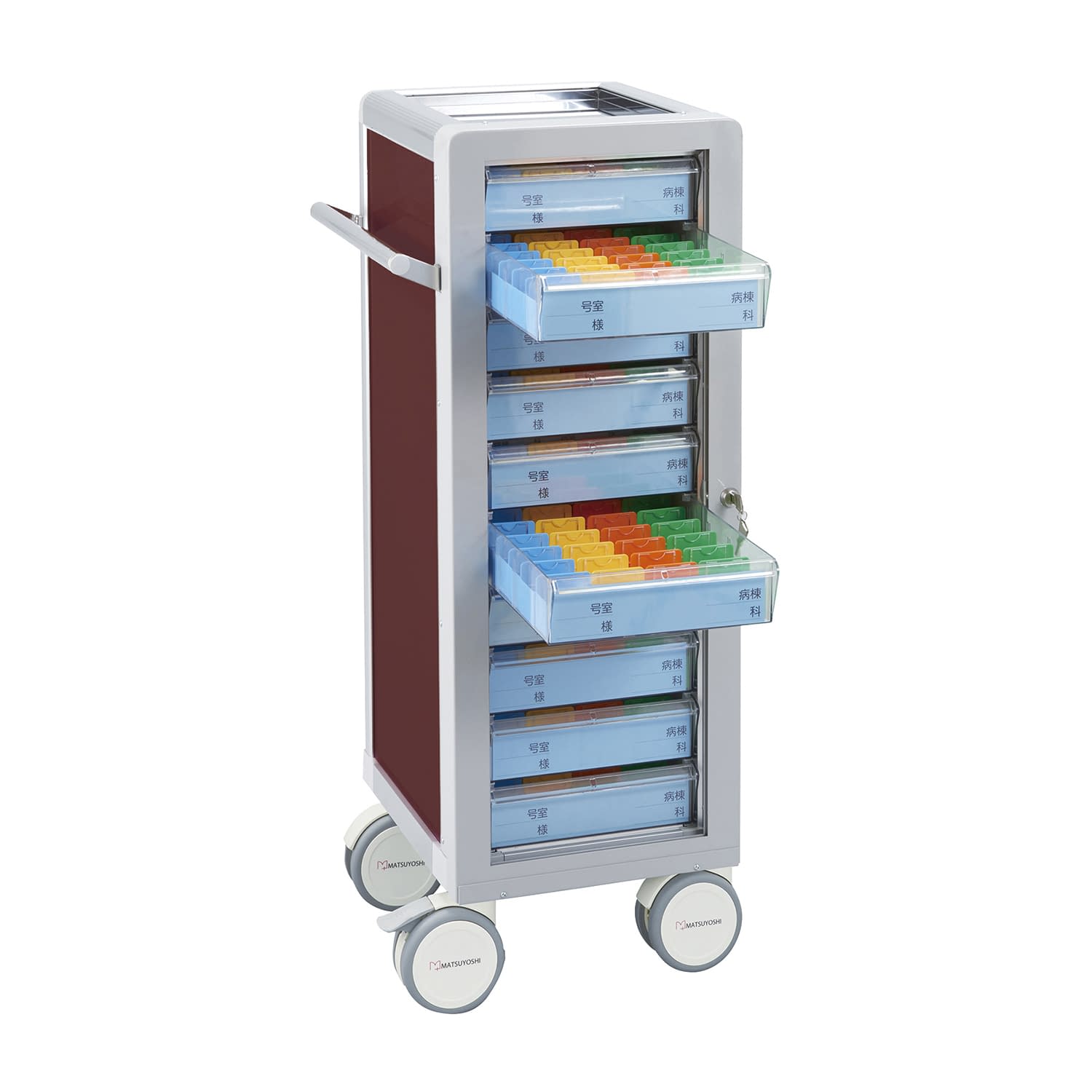 マツヨシ与薬カート(鍵付)10床用 10床用(1列×10段) 投薬カート 23-7001-1204 ブラウン MATSUYOSHI MY-NIKS10(コマタイプ)