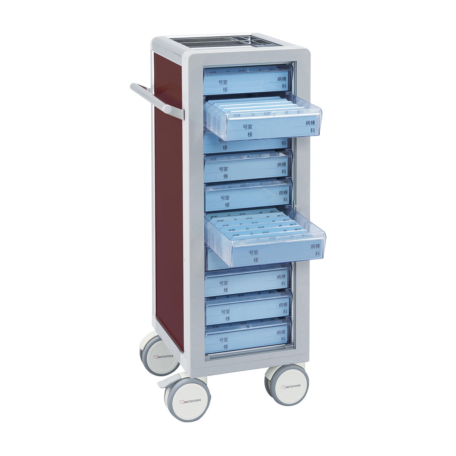 マツヨシ与薬カート(鍵なし)10床用 10床用(1列×10段) 投薬カート 19-7100-1204 ブラウン MATSUYOSHI MY-NIT10(トレータイプ)