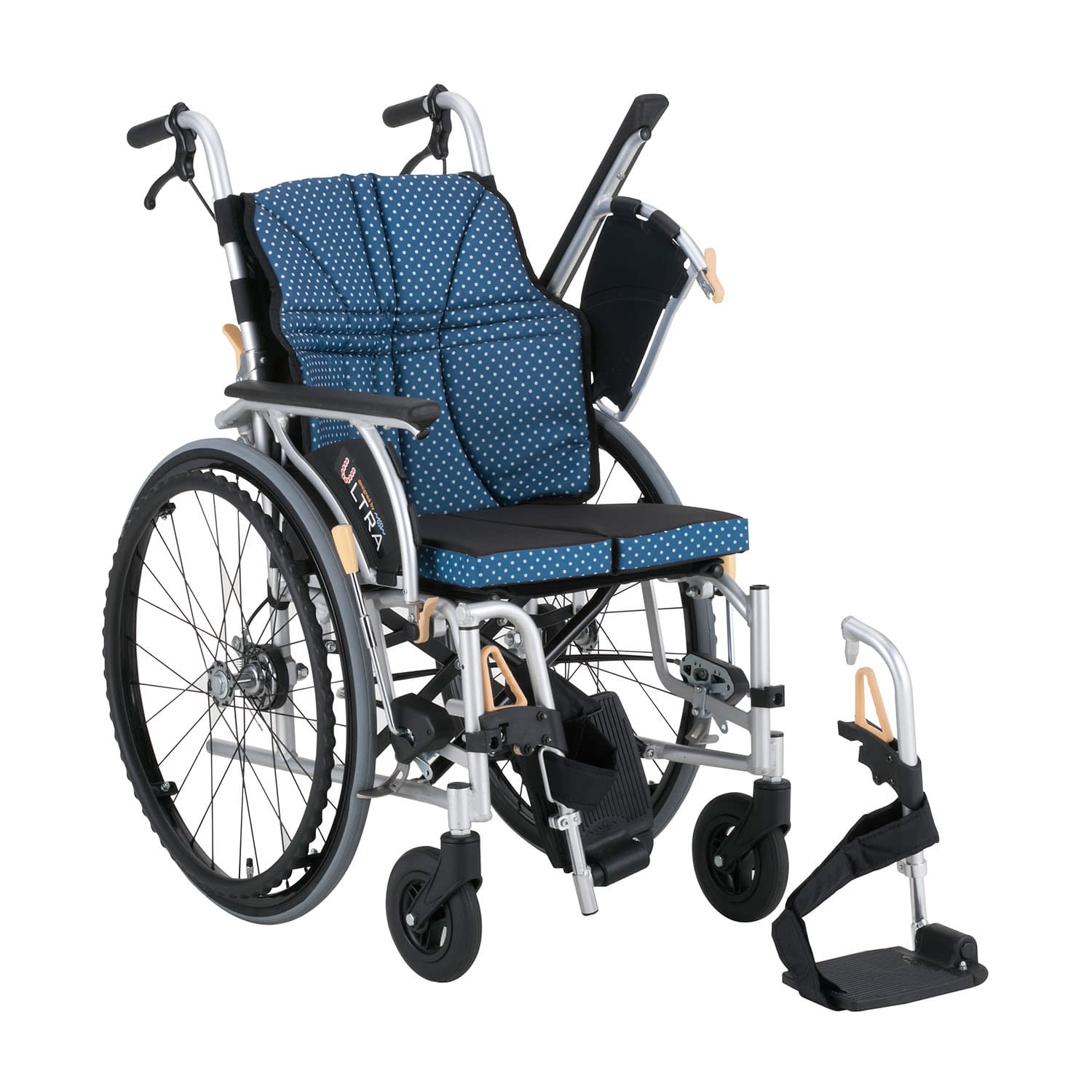 車いすウルトラ(自走)ワンストップ付 24-6618-0101 インディゴ 日進医療器 NA-U2W+OSB(400MM)