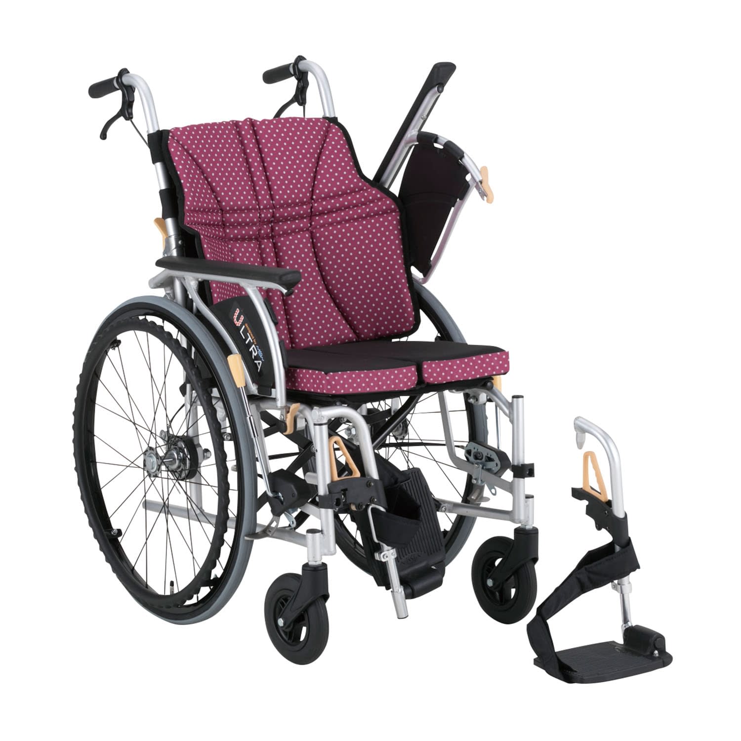 車いすウルトラ(自走)ワンストップ付 24-6618-0202 ワイン 日進医療器 NA-U2W+OSB(420MM)