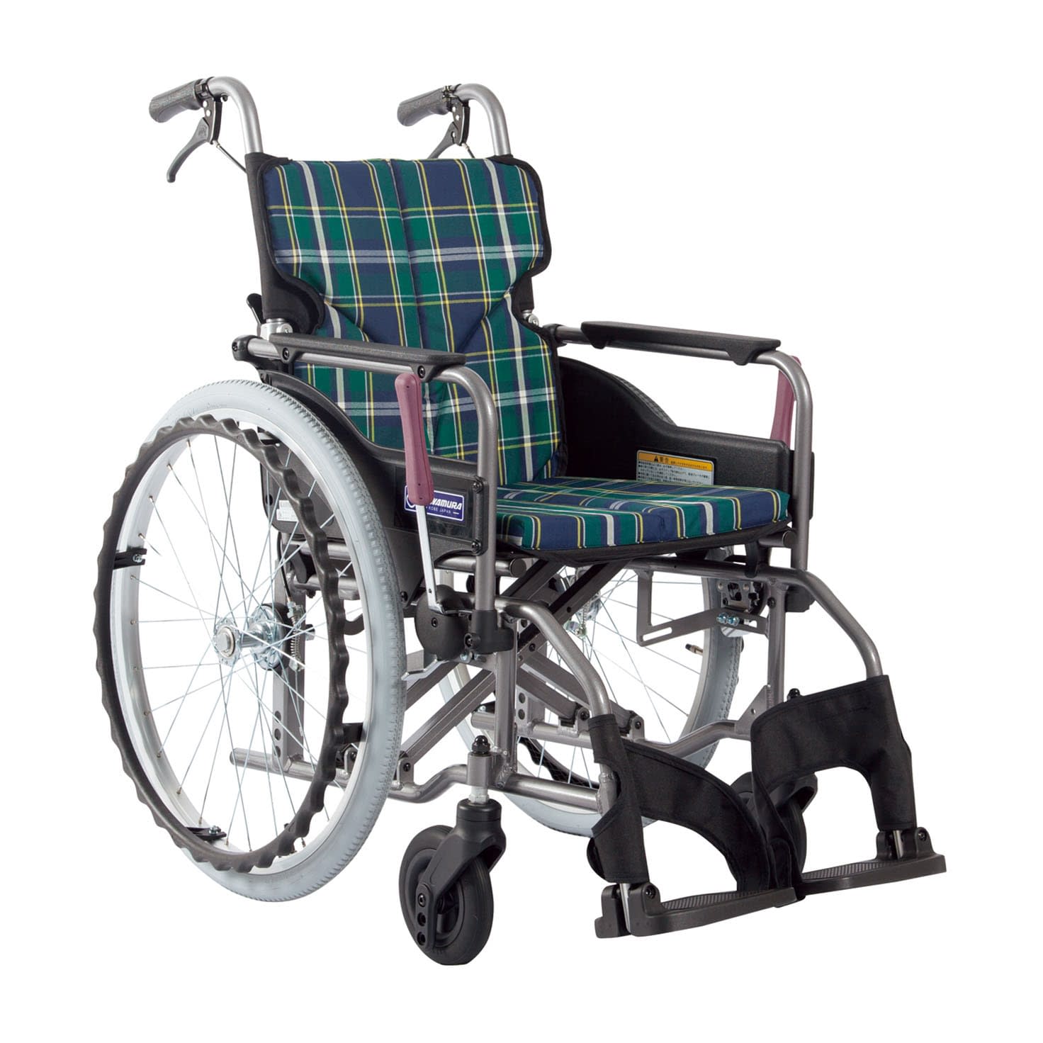 車いす モダン Aスタイル 背固定 24-7619-0004 緑チェックA9 カワムラサイクル KMD-A22-40S-M